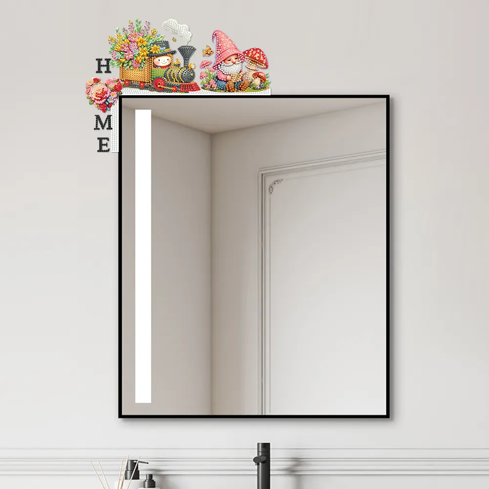 DIY Gnome Train House Diamond Painting Art Door Right Angle Sign for Home Decor