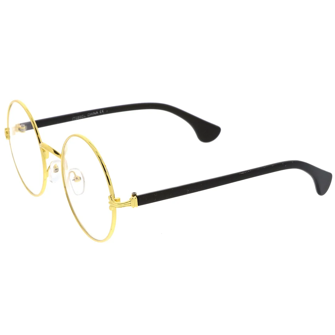 Classic Slim Metal Frame Clear Lens Round Eyeglasses 53mm