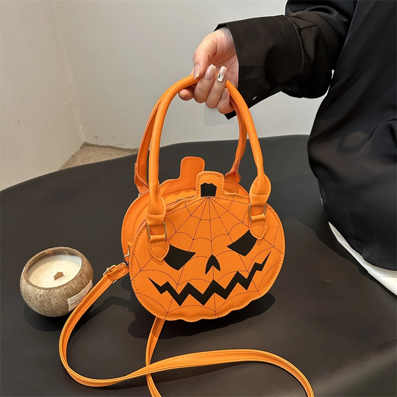 Halloween Women’s Pu Leather Pumpkin Vintage Style Classic Style Round Zipper Crossbody Bag