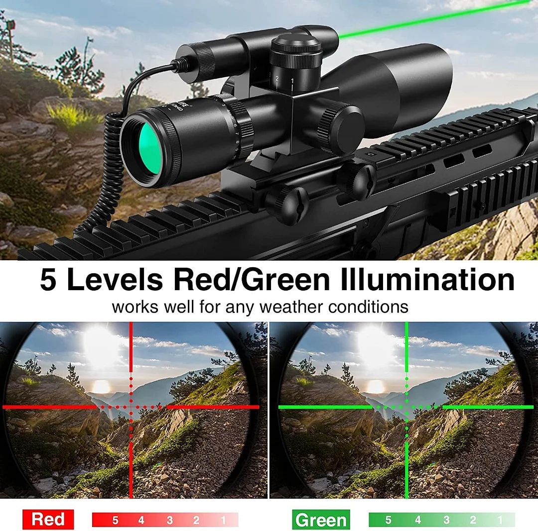 ohhunt® 2.5-10x40e Red & Green Illuminated Rifle Scope Mil-dot Gun Scope Green Laser Combo with Pressure Switch