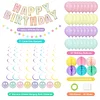 Birthday Decorations, Happy Birthday Banner with Birthday Balloons, Honeycomb Balls, Hanging Swirls, Circle Dots Garland, Happy Birthday Party Decorations for Women Men Boys Girls (Pastel)