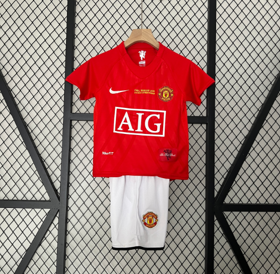 Retro 2007/2008 Manchester United Home Kids Kit Football jersey Thai Quality