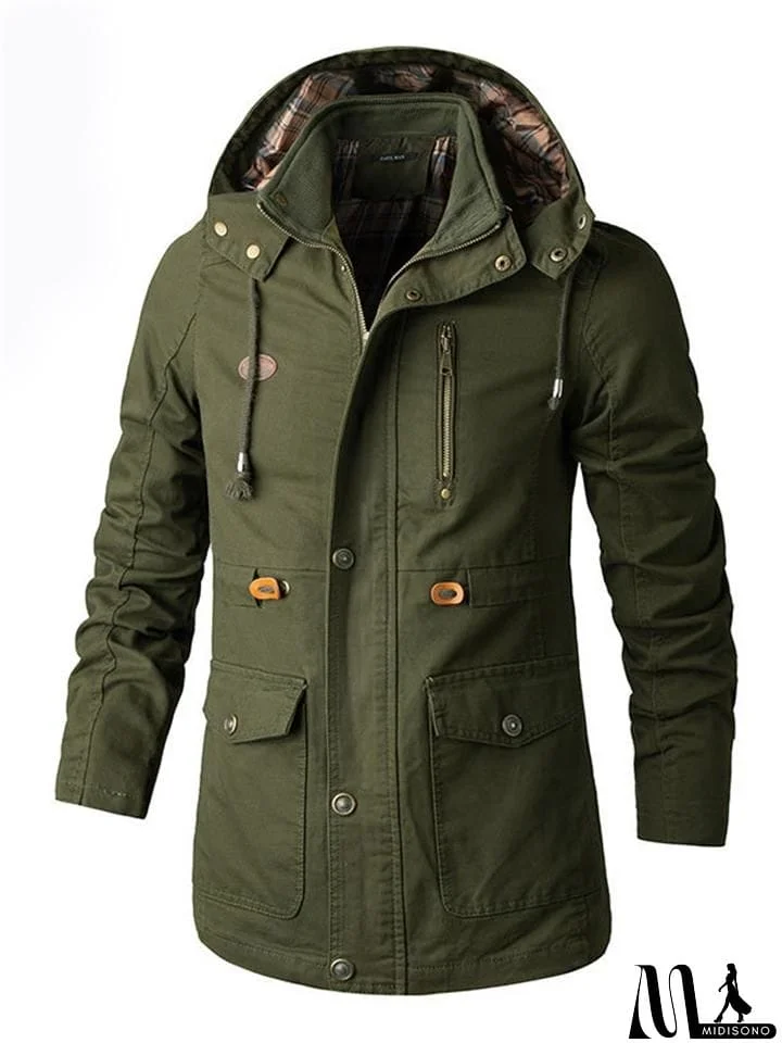 Men's Plus-sized Zipper Hoody Trench Coat