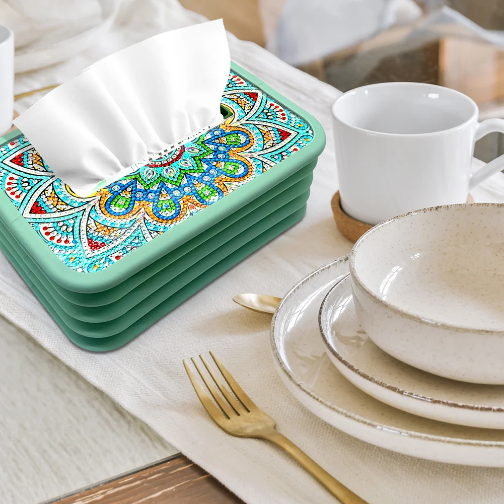 DIY Acrylic Mandala Flower Diamond Painting Paper Towel Dispenser Decor for Beginners