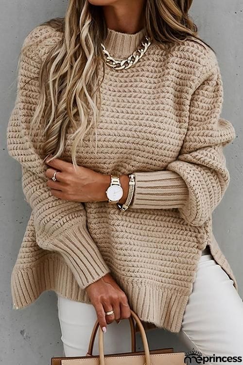 High Neck Side Slit Sweater