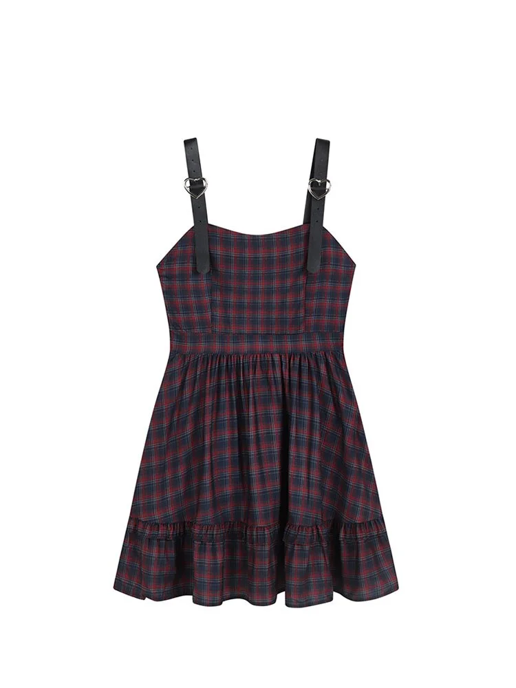 Women&#39;s A Line Suspender Dress Dress Gothic Vintage Plaid Harajuku Short Sleeve Party Mini Dress Summer Fashion Streetwear 2022