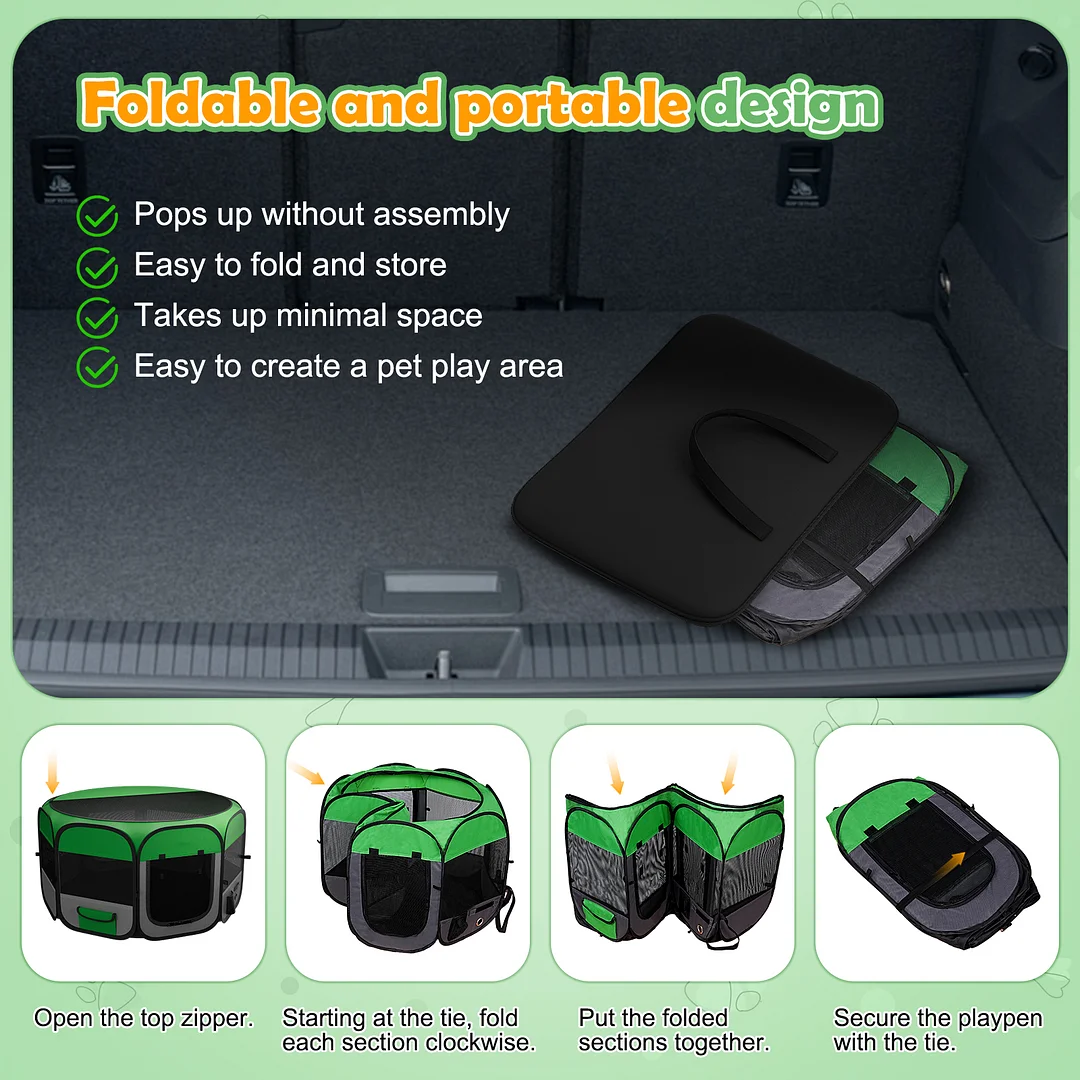 Upgraded Pet Dog Playpen for Small/Medium/Large Dogs Indoor/Outdoor, 600D Oxford Fabric Green Portable Cat Playpen Enclosed with Removable Zipper Top and Bottom（S）