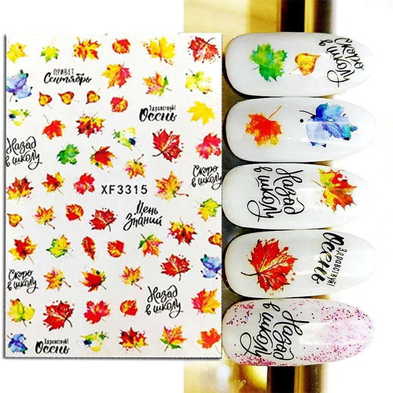 1PC 3D Nail Stickers Flowers Leaves Self-Adhesive Slider Letters Nail Art Decorations Love Heart Decals Manicure Accessories-Nail Inspo