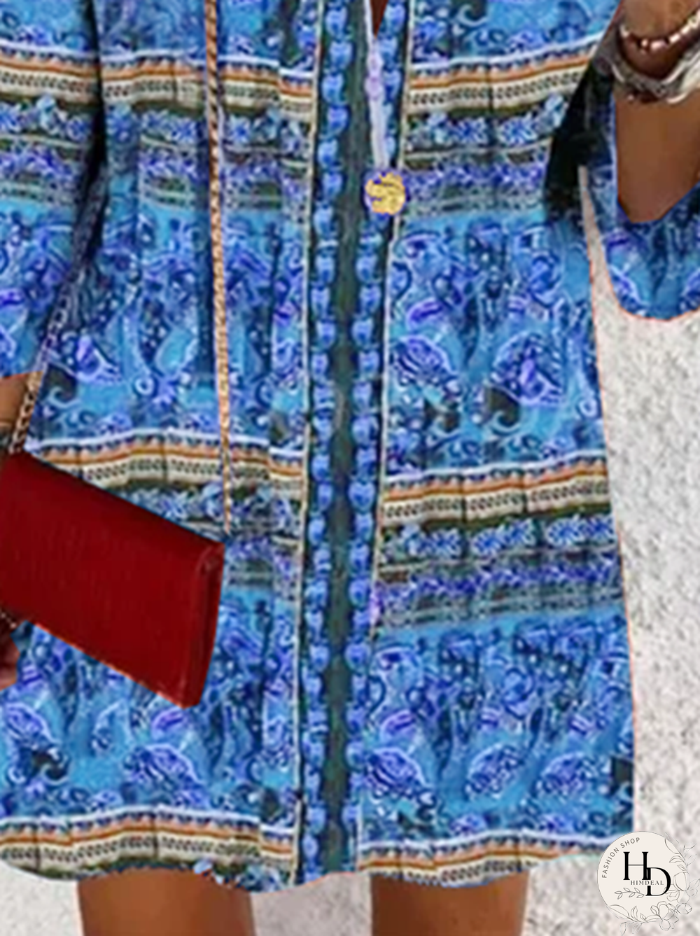 Long Sleeve Casual V Neck Weaving Dress