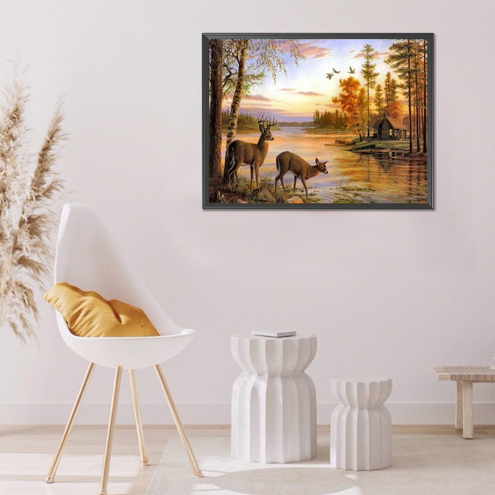 

(Multi-Size) Forest Elk - Round/Square Drill Diamond Painting 40*30cm/50*40cm, Round diamond 40*50cm, 501 Original