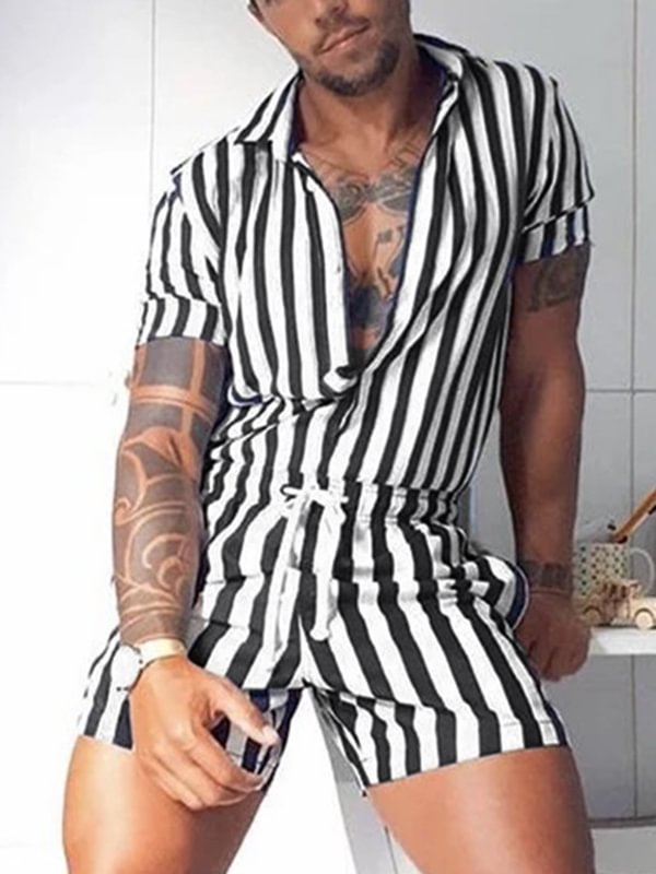 Tiboyz Outfits Striped Short Sleeve Shirt Set