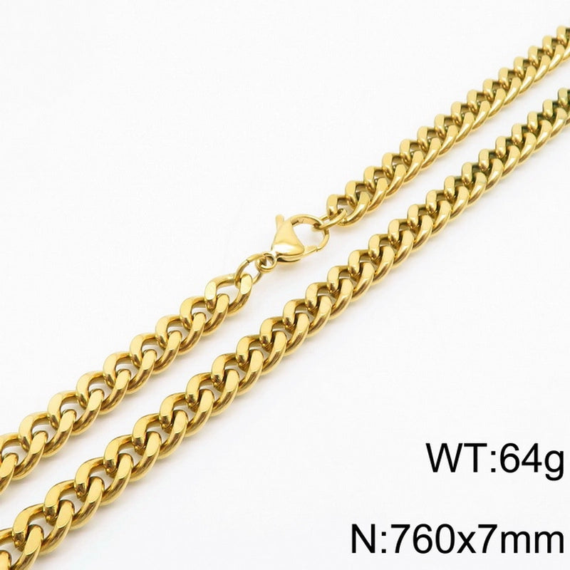 Fashion Simple Bracelet Stainless Steel Six-Sided Grinding Chain Choker Necklace