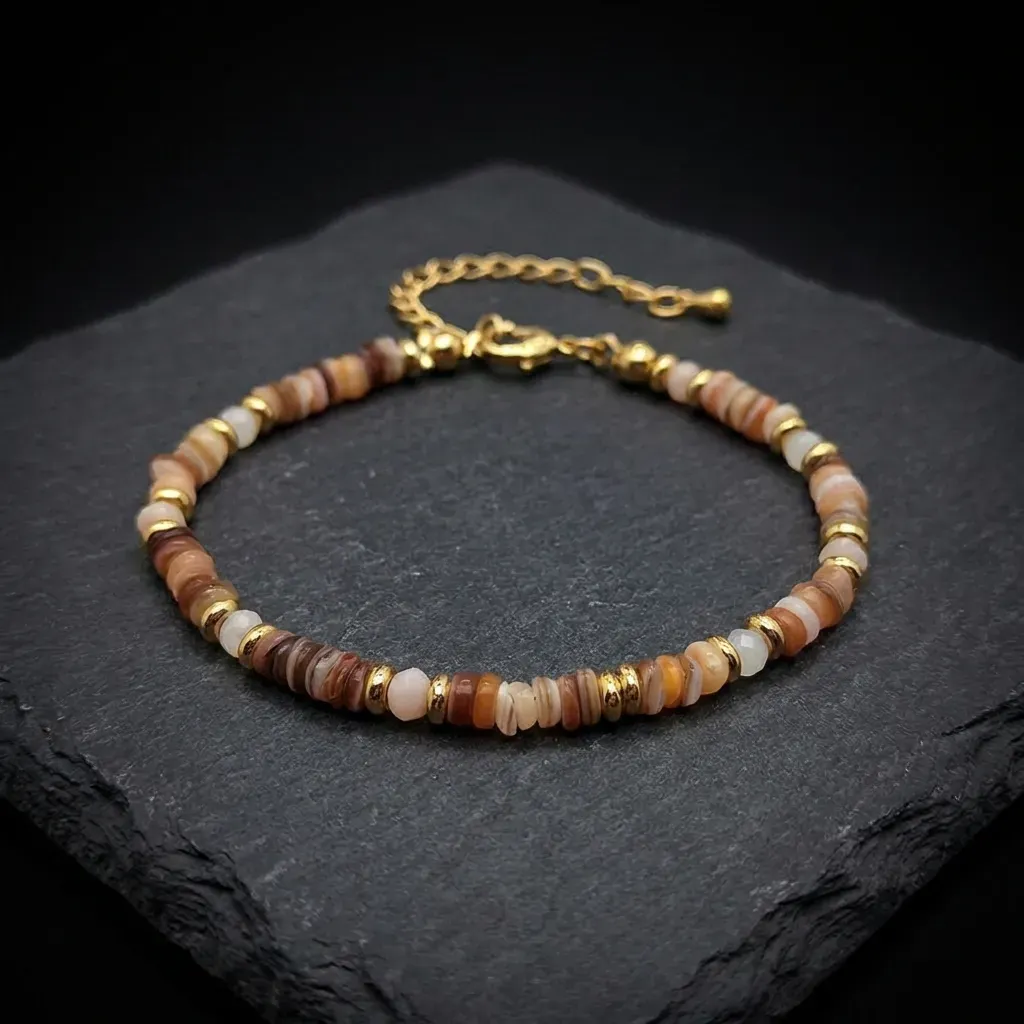 JiStones Amalfi Vintage Collection: Natural Shell & 18K Gold Plated Layered Bracelet Amalfi Sunset (Multi)