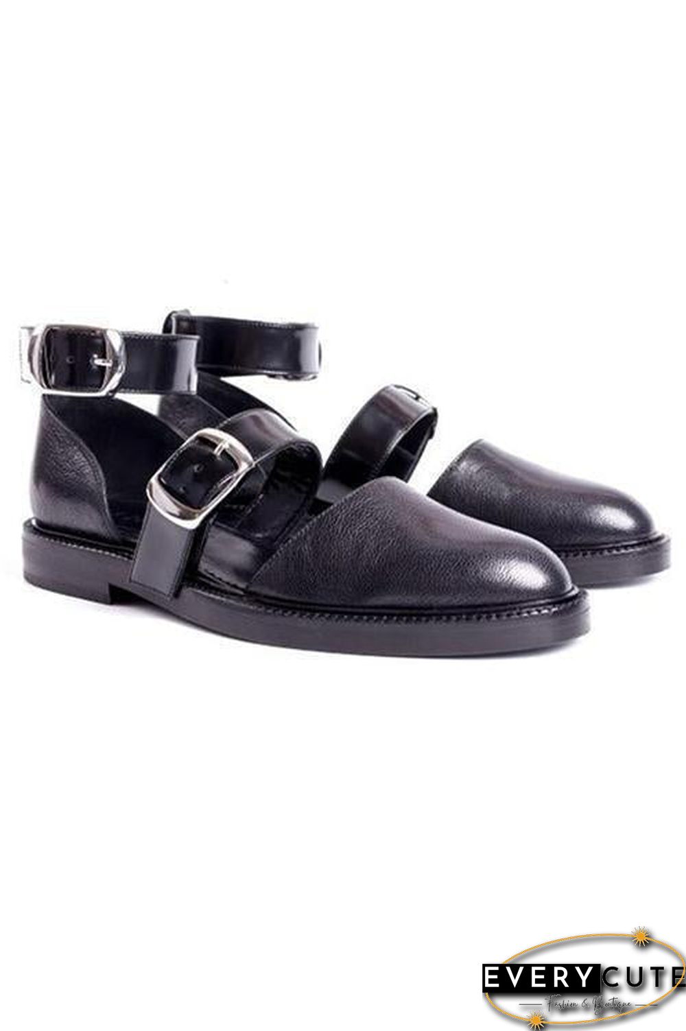 Buckle Color Block Sandals Flats