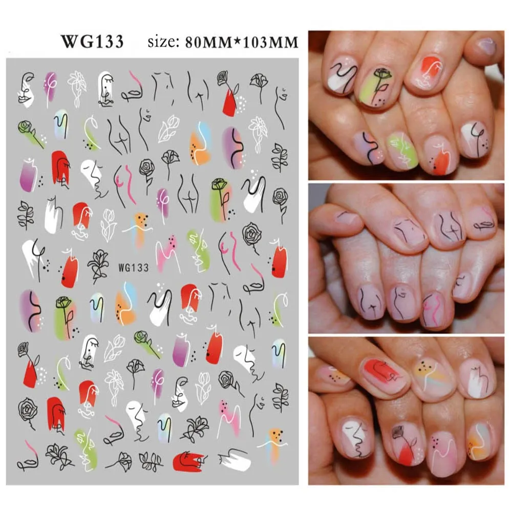 1Pc 3D Nail Stickers Abstract Line Pattern Evil Eye Design Nail Slider Decals DIY Self Adhesive Sticker Tips Nail Art Decoration-Nail Inspo