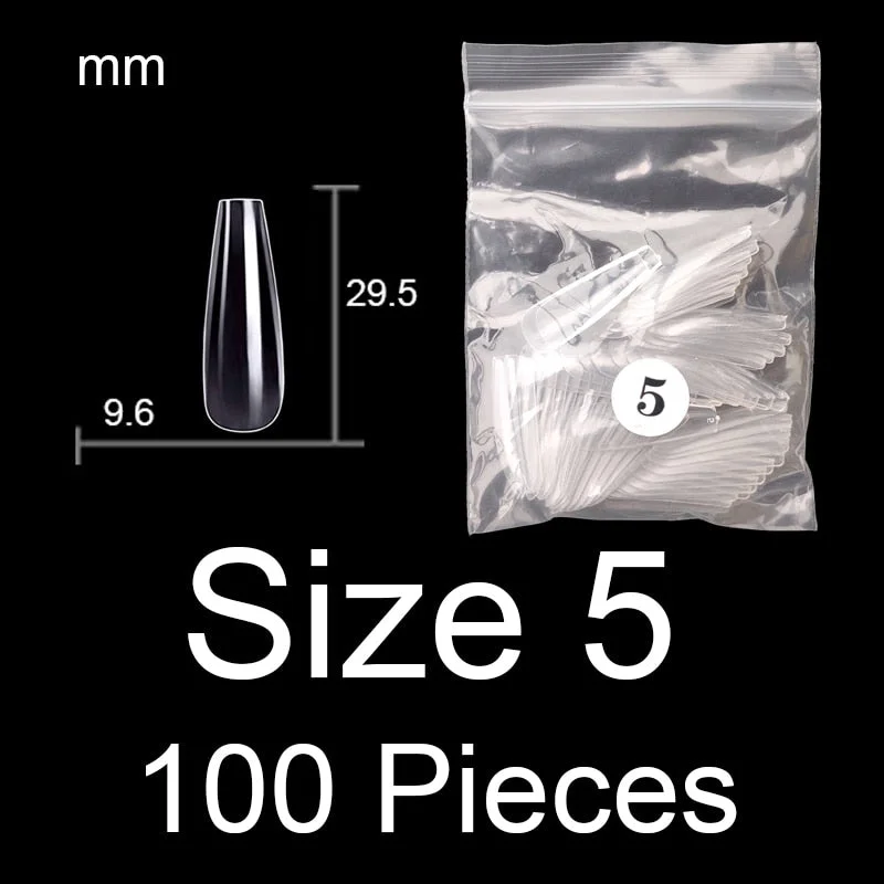 100 Pieces Full Cover Coffin Nails Single Size Ballet Shape Ballerina False Nail Tips Natural Transparent Size 0 ~ 9 Available-Nail Inspo