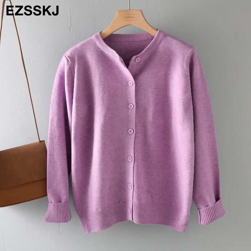 spring autumn cashmere short knit o-neck cardigans Women casual loose button Cardigans spring coat Outwear female basic jacket