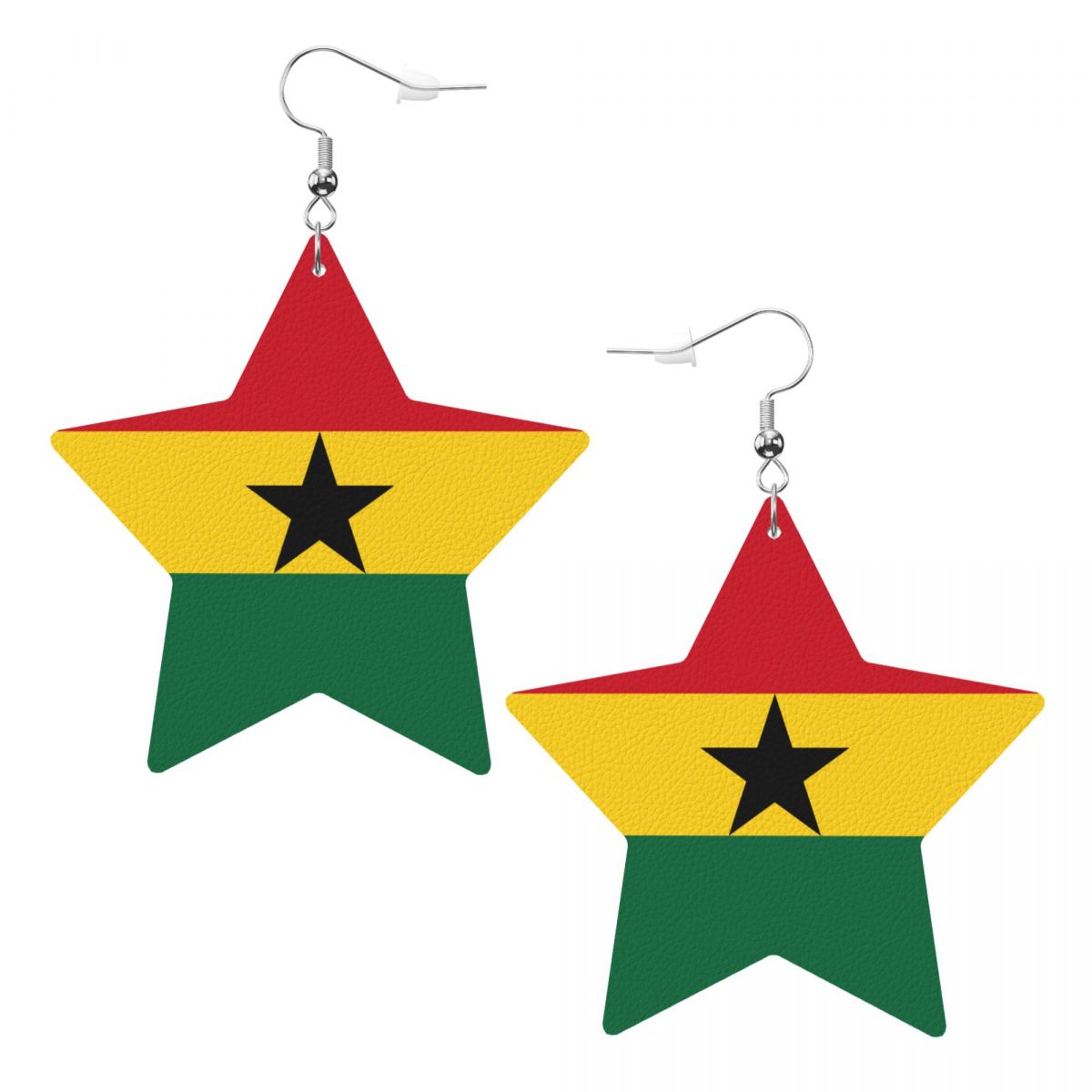 Ghana Flag Faux Leather Star Dangle Earrings