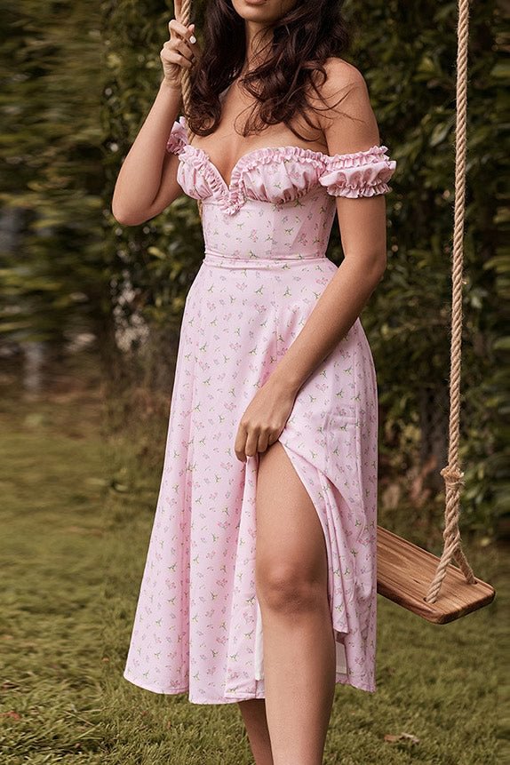 Floral Ruffle Trim Slit Vacation Dress - Shop Trendy Women's Clothing | LoverChic