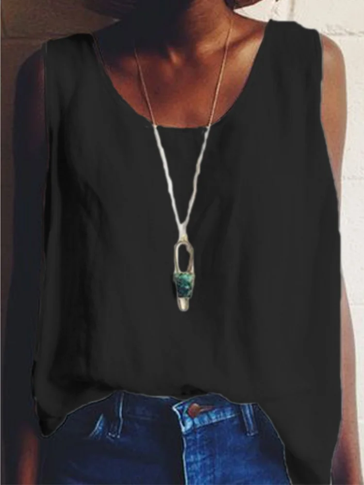 Sleeveless Cotton-Blend Shirts & Tops