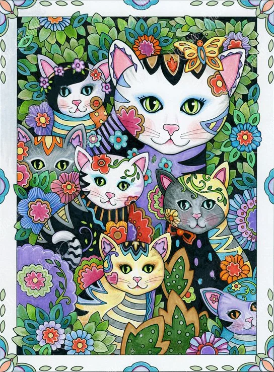 Colorful Animal Pencil Drawing Cat And Dog (40*56CM) 11CT Stamped Cross stitch gbfke