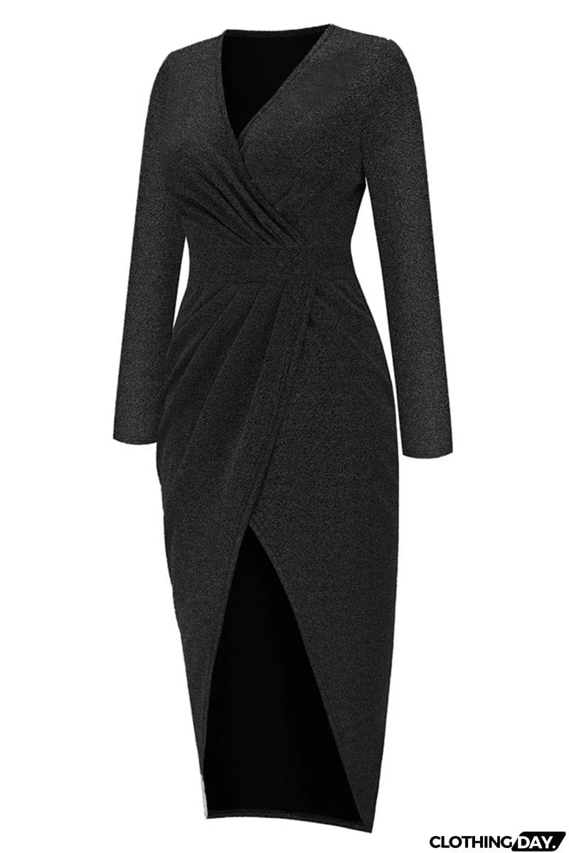 Sweet Elegant Solid Bronzing Sequins V Neck One Step Skirt Dresses(3 Colors)