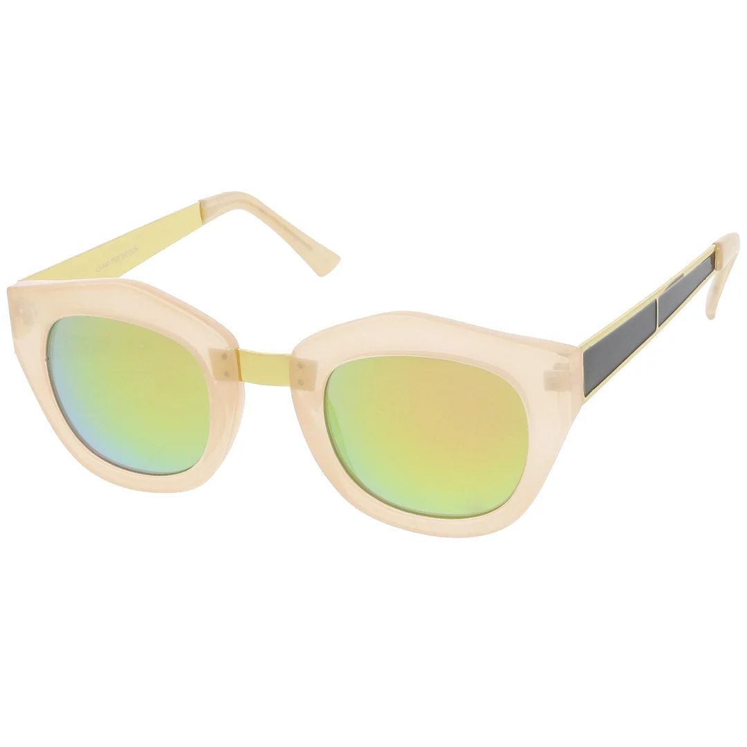 Women's Metal Bridge Colored Mirror Lens Square Cat Eye glasses 46mm