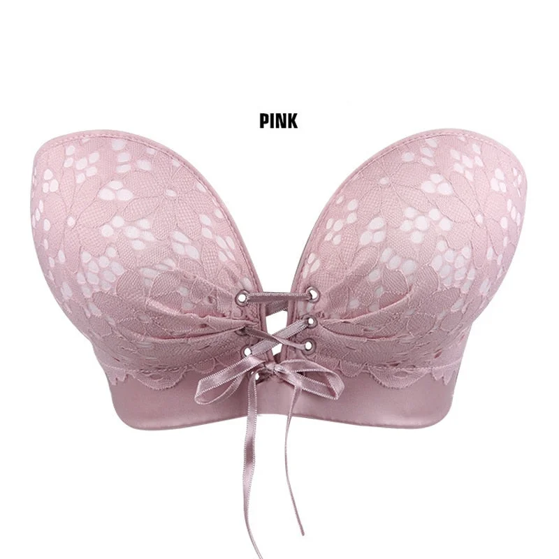 Sexy Women Strapless Bra Romantic Temptation Super Push Up Invisible Bralette Meet'r Small Breast Lace Brassiere Lingerie Tops