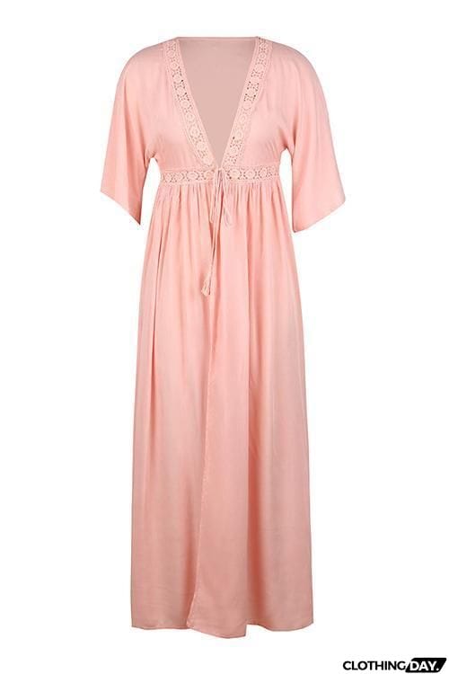 Crochet Lace Insert Long Cardigan