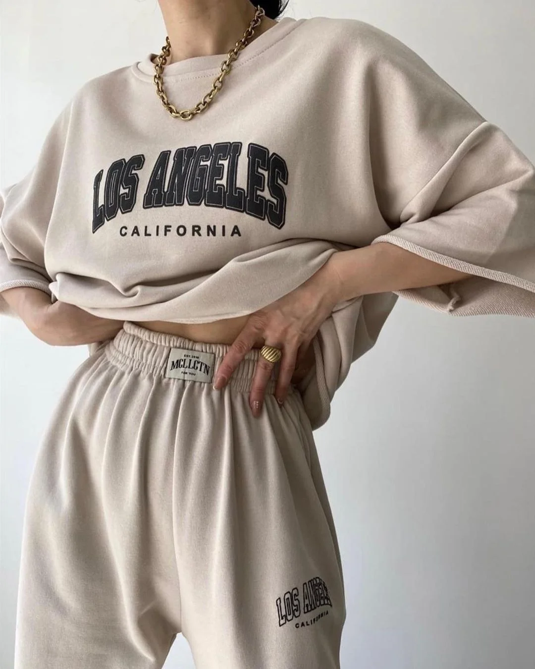 Nigikala Nigikala New Women's Casual Casual Commuting Print Short-Sleeved Trousers Two Sets