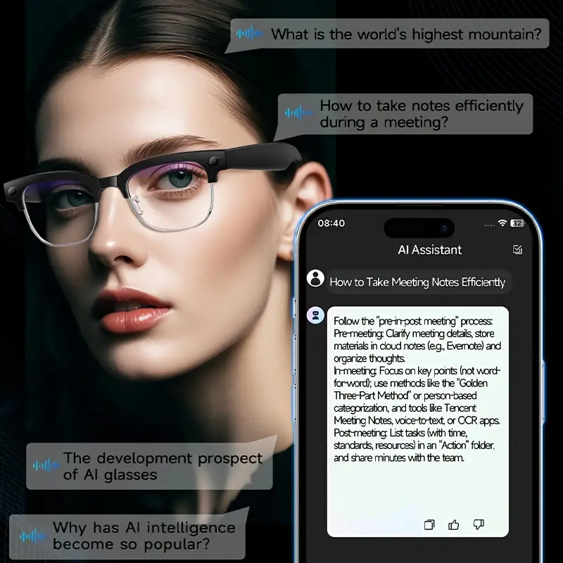 smart glasses with, real-time translation & 1080p hd camera - 8mp ultra-wide, dual-mic noise reduction, - ic, compatible with smartphones/tablets for vlogging, travel, video calls & multi-language Product details 10