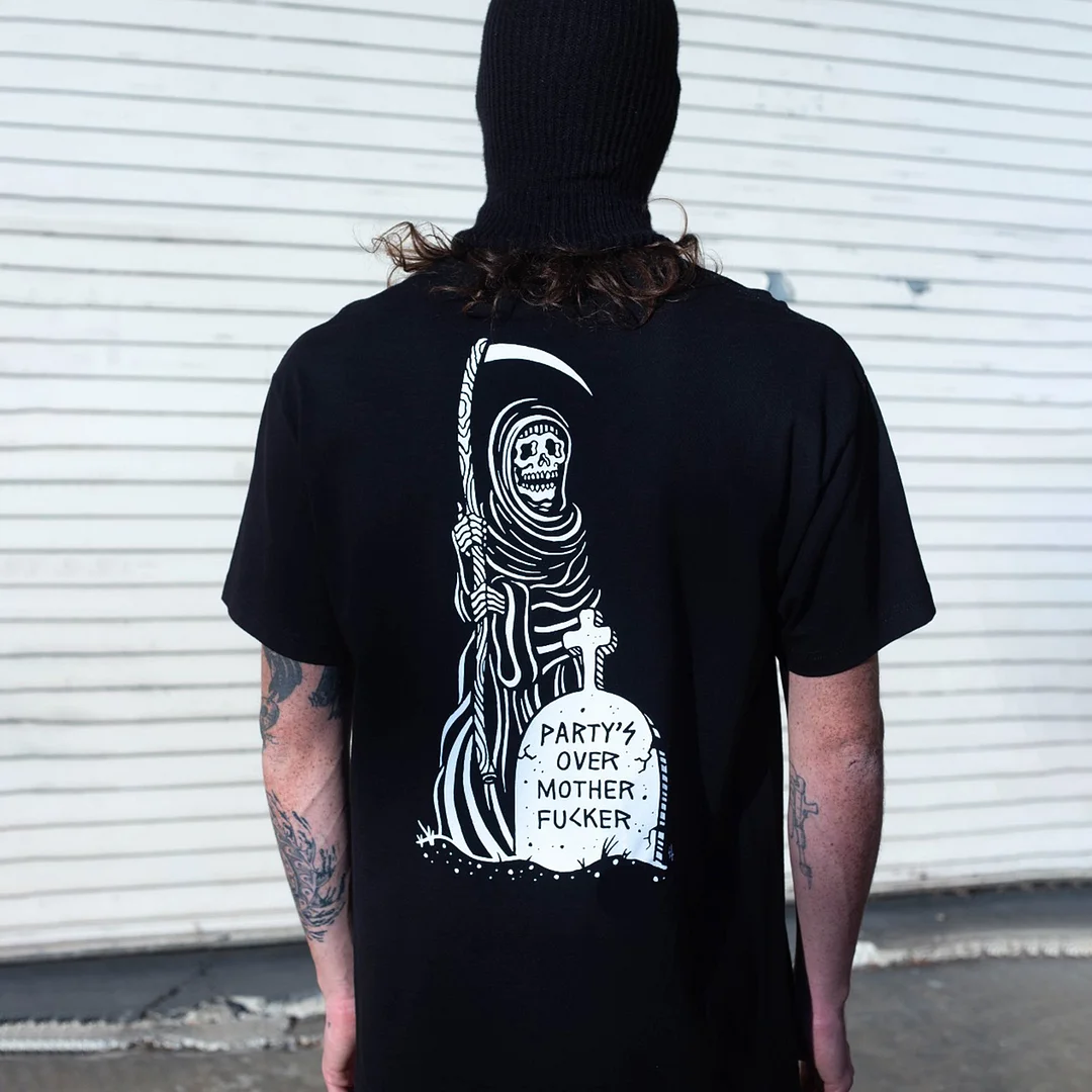 Party's Over Mother Fucker Skull Printed Men's T-shirt -  