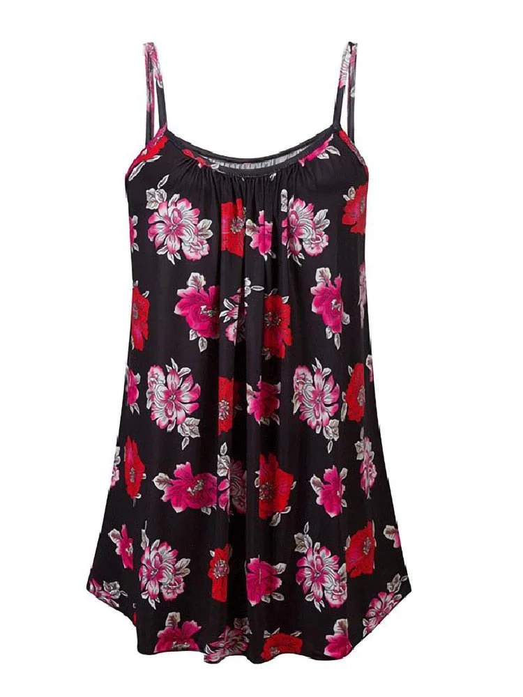 2022 New Summer Floral Print Long T Shirt Women O-neck Sexy Sleeveless Top Streetwear Womens Plus Size Fashions Tee Shirt Femme