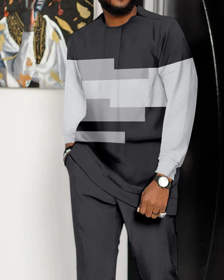 Men's Colorblock Printed Long Sleeve Walking Suit - 855