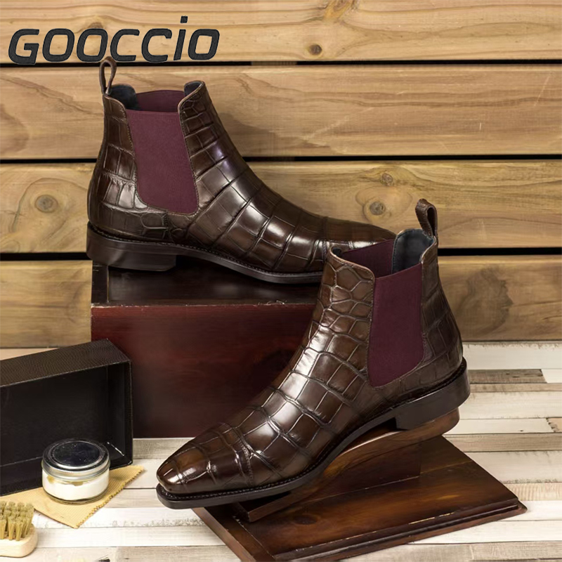 MY216 Crocodile Leather Dress Boots/Chelsea Boots For Men GOOCCIO   