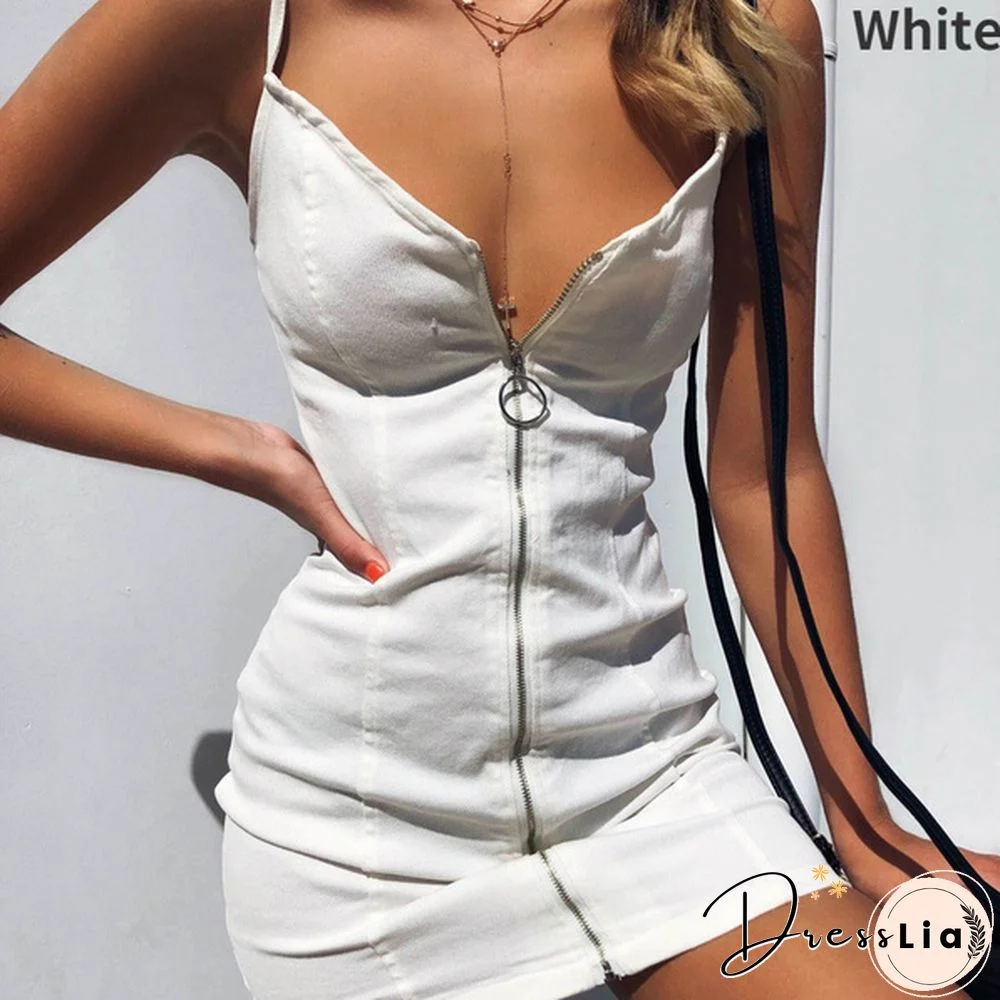 Sexy Dress Women Summer Casual Solid Mini Sleeveless Dresses Club Party V-neck Streetwear Dress