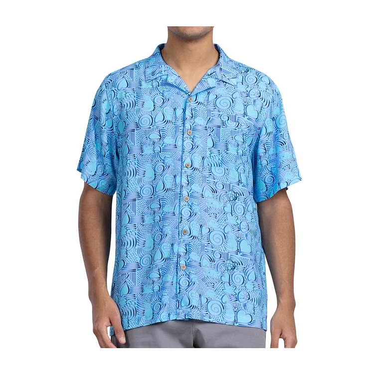 Pokémon Tropical Slowpoke, Shellder & Ditto Spirals Light Blue Tropical Shirt - Men