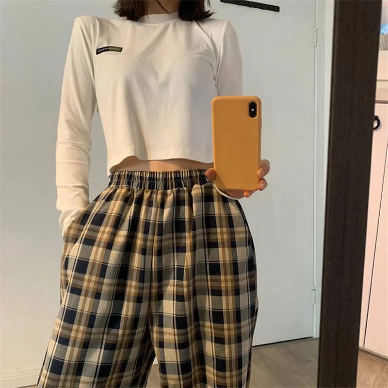 Brownm Waist Checkered Sweatpants