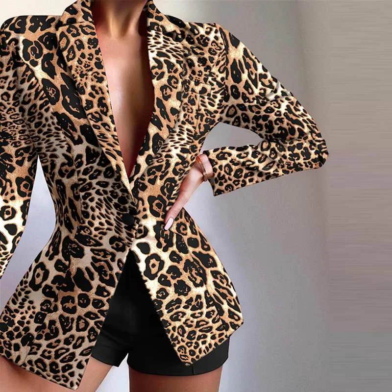 VONDA 2022 Autumn Blazer Casual Long Sleeve Leopard Print Lapel Button Coats Women OL Office Formal Coats Beach Outerwear Veste