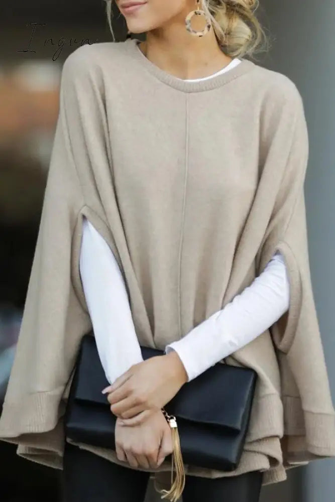 Ingvn - Casual Solid Pullovers O Neck Sweaters(5 Colors) Khaki / S Tops/Sweaters & Cardigans