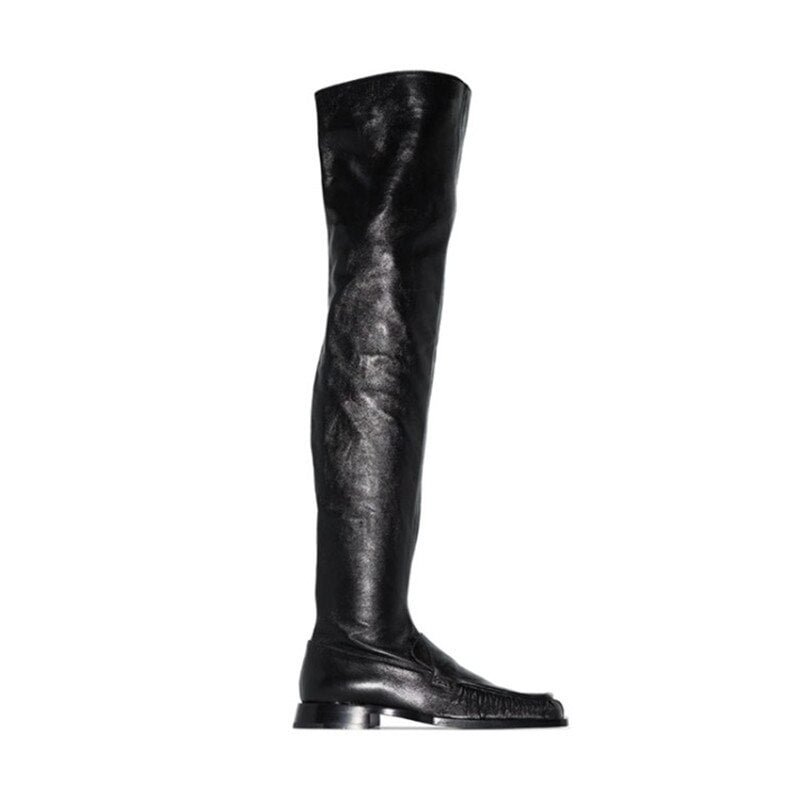 Women's Over-the-knee Winter Zipper-Sid Square Toe Solid Color Low Heel Boots Women Shoes Office Lady Banquet Cool Female Boots