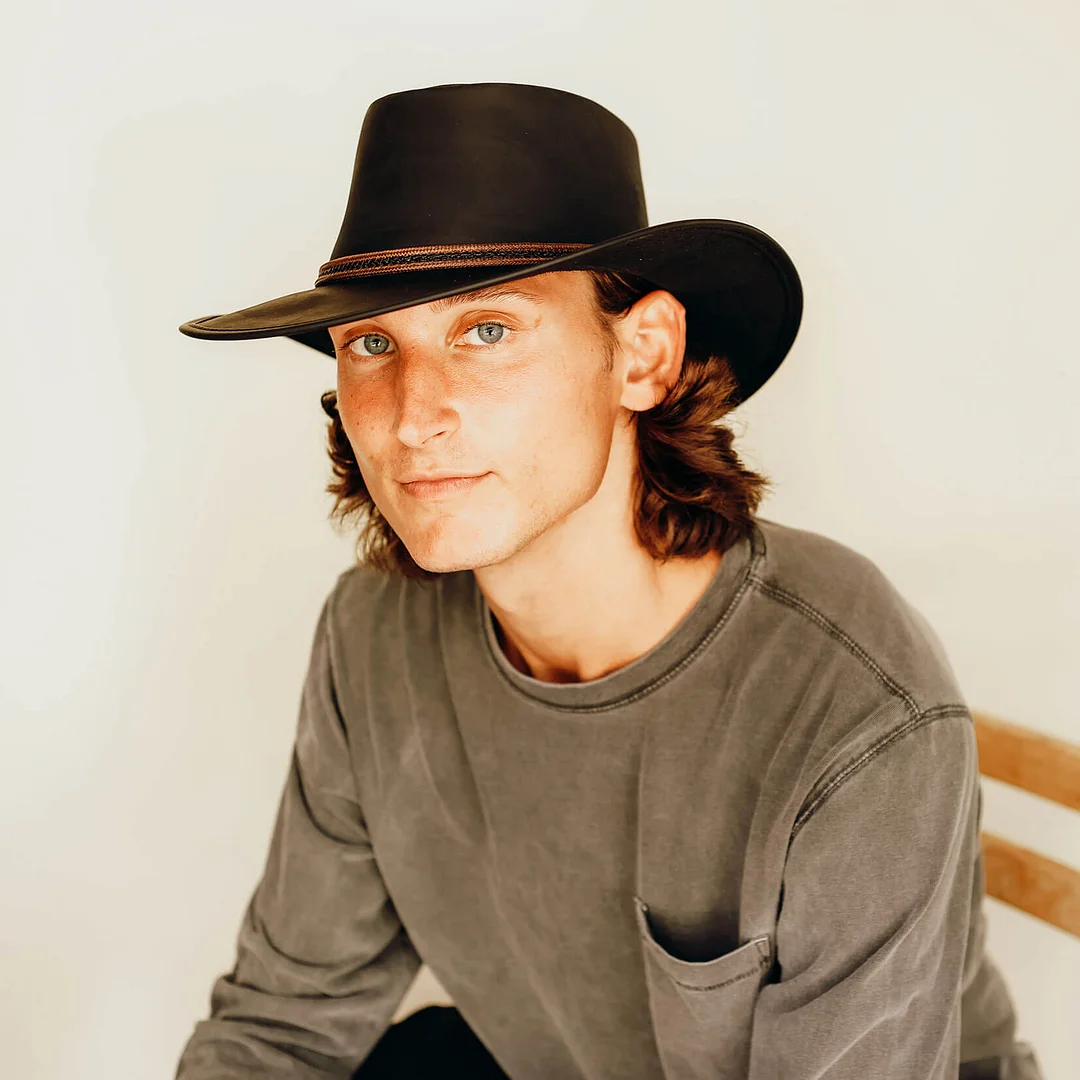 Midnight Rider - Mens Leather Outback Hat
