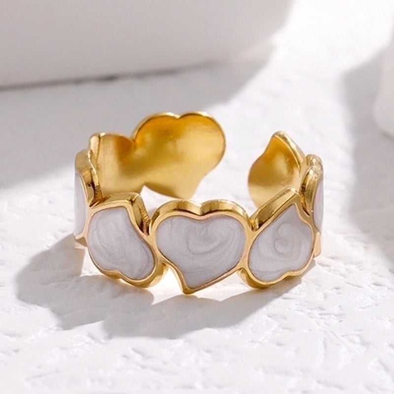 304 Stainless Steel 18K Gold Plated Elegant Retro Plating Geometric Leaf Heart Shape Open Rings