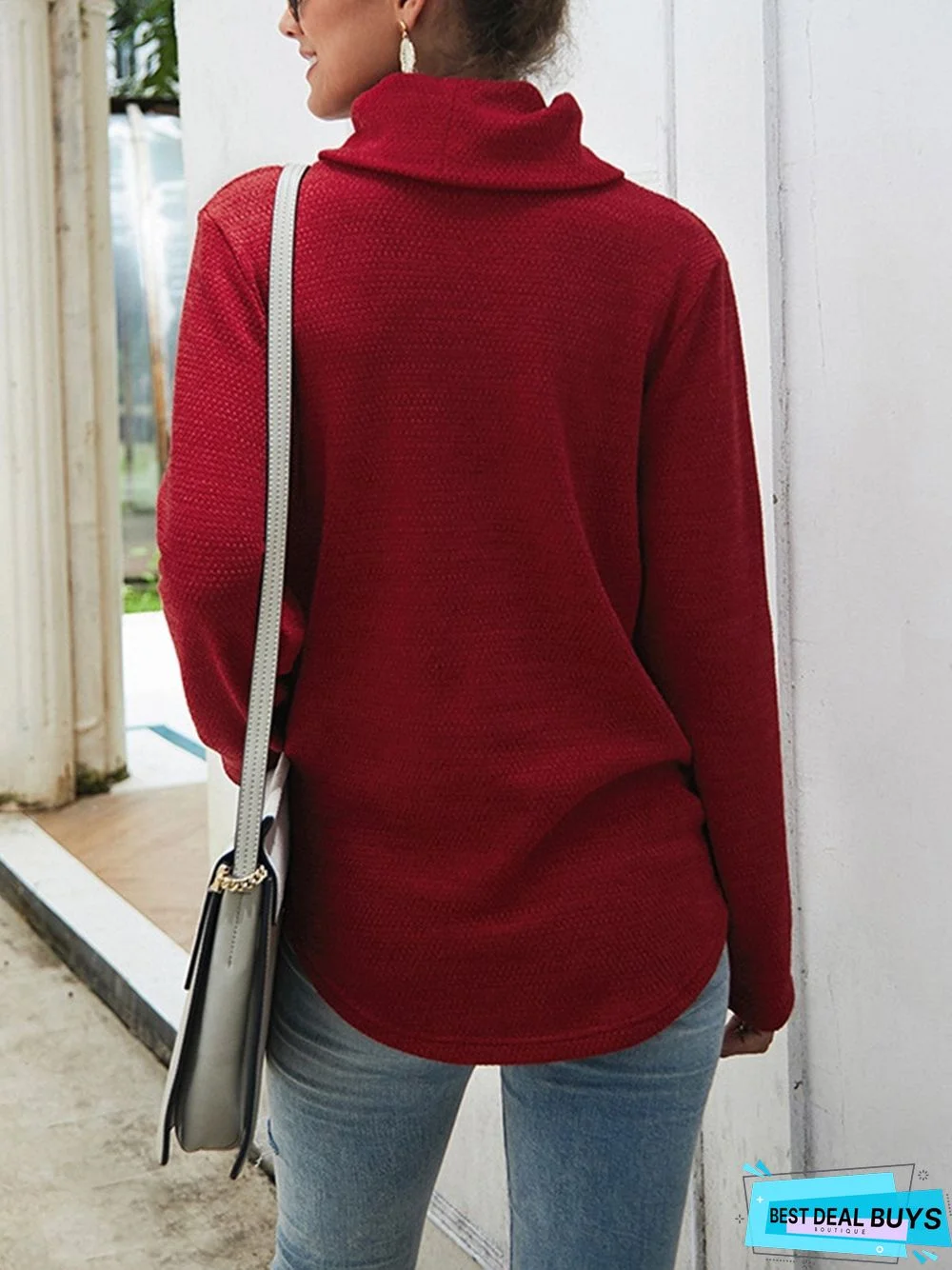 Knitted Cowl Neck Long Sleeve Casual Sweater