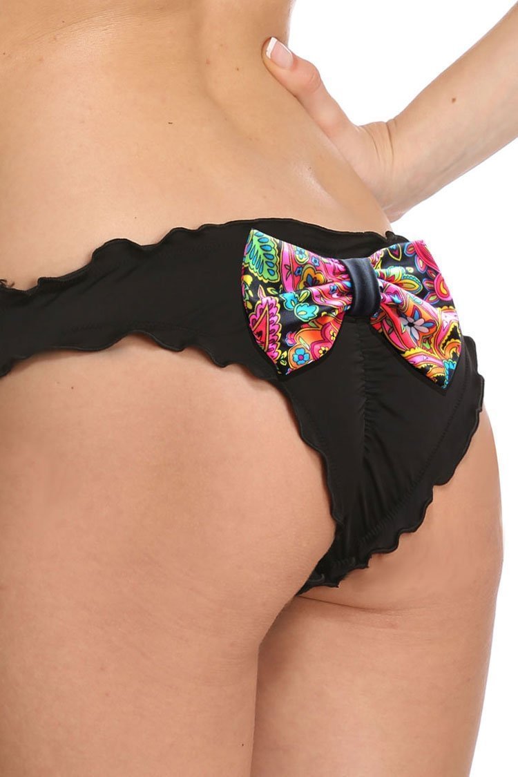 Bowknot Ruffle Scrunch Brazilian Bikini Bottom-elleschic