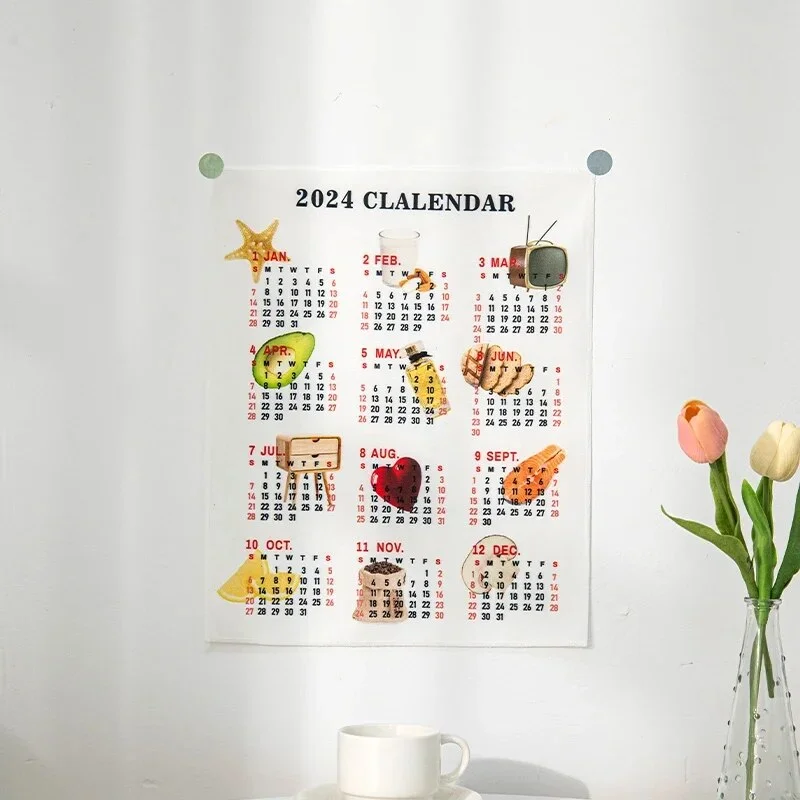 Athvotar Hanging Cloth Wall Calendar Small Tapestry Cartoon Calendar Tapestries Bedroom Background Fabric Decorations 2024 달력 태피스트리