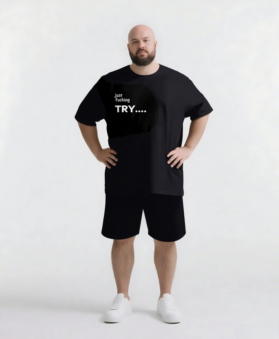Every Win Starts with One Try Big & Tall Men's Simple Lettering T-shirt 2-Piece Set