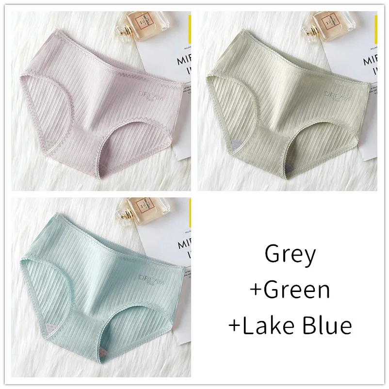 3Pcs Women Panties Lace Cotton Underwear Girls Mid Waist Briefs Lady Cute Sexy Lingerie Intimates Breathable Underpants Female