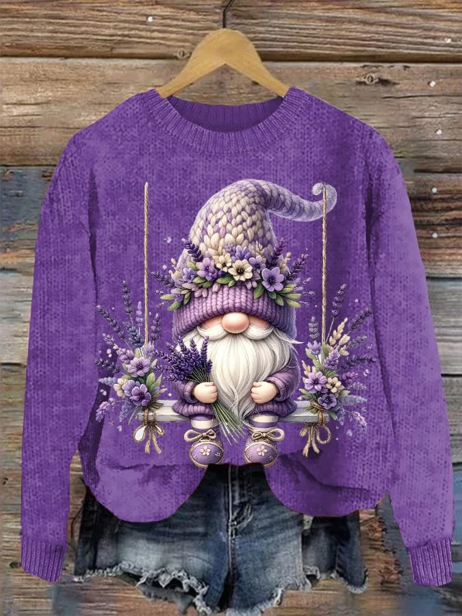 Women's Alzheimer Purple Floral Gnome Sweater