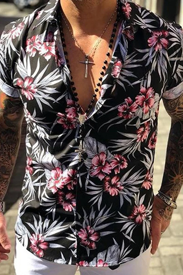 Tiboyz Men's Short Sleeve Floral Shirt